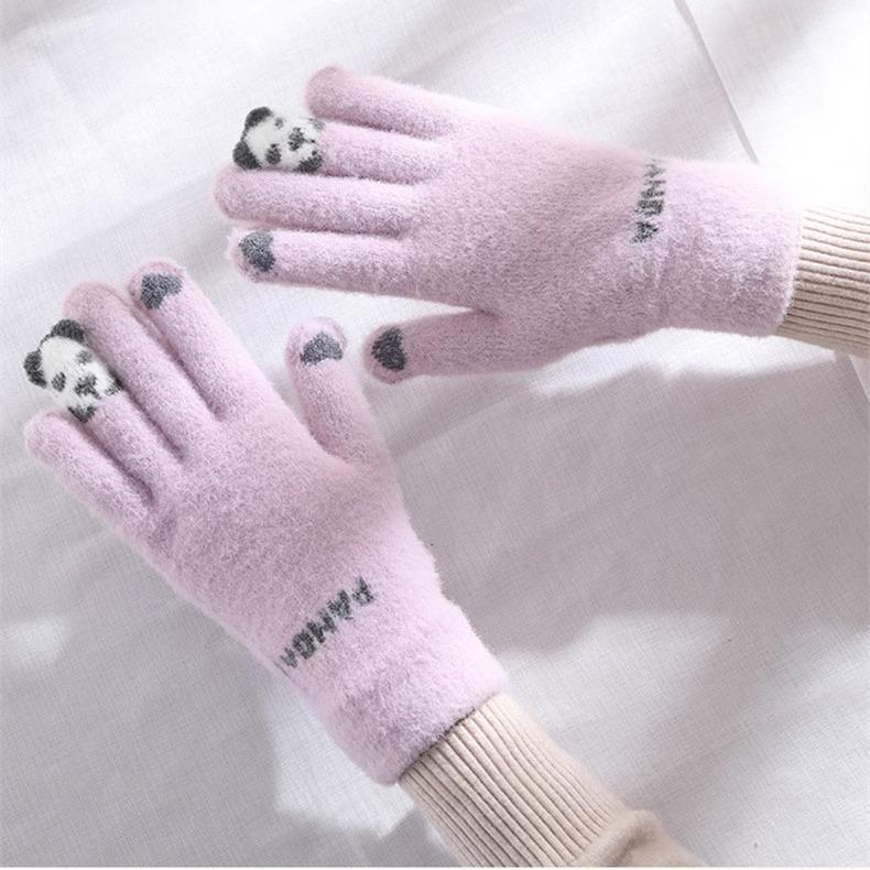 Product Introduction of Kawaii Touchscreen Winter Gloves‌ – 5-Finger Knitted Design with Thermal Fleece Lining, Waterproof TPU Thumb Patch & Reflective Stripes (Bike Riding Approved) ‌ 10