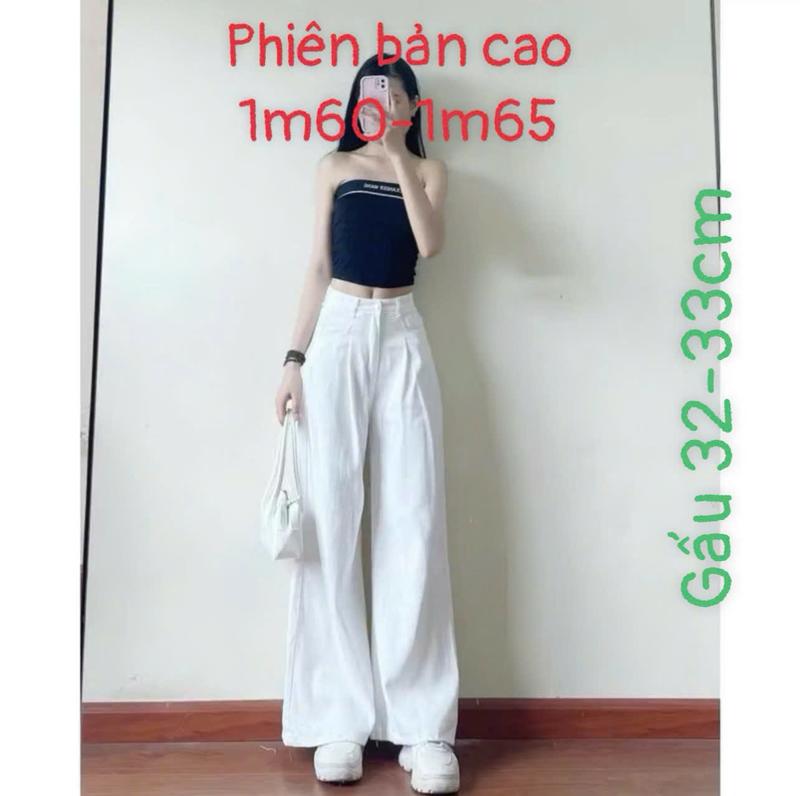 Quần jean bò xếp ly ống suông rộng nữ 1m47-1m57 quần 94-95cm, 1m57-1m65 quần 98-100cm, jeans cạp cao phong cách style 4