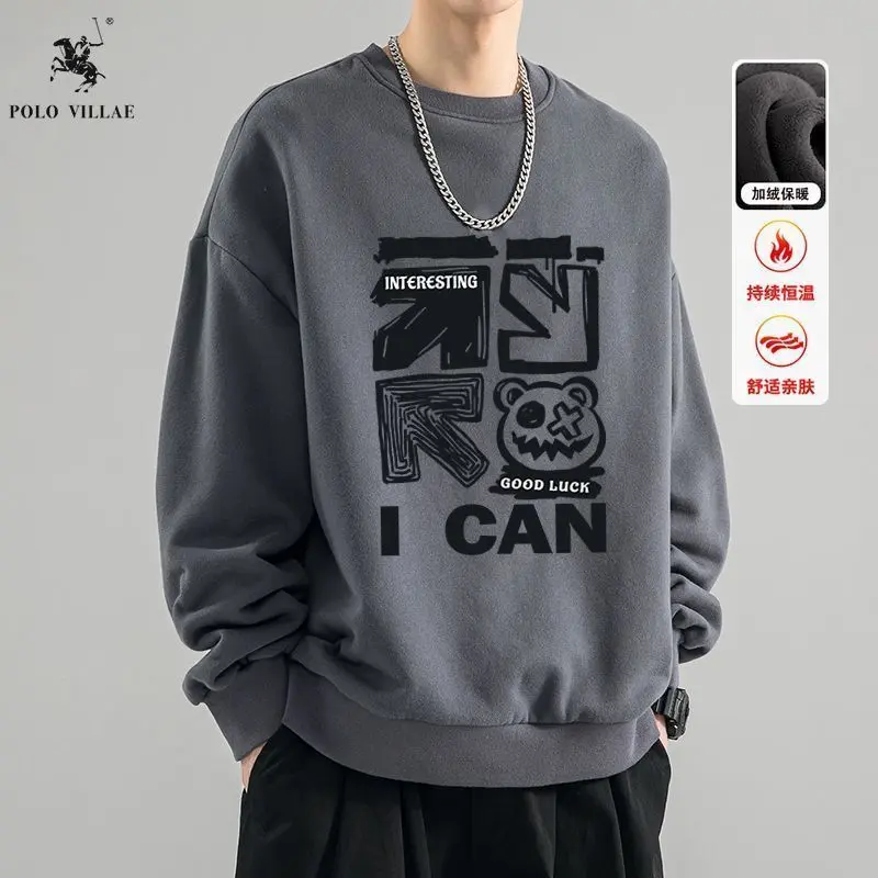 Áo Len Cổ Tròn Thường Ngày Phong Cách Mỹ, In Hình, Dành Cho Nam Giới, Ấm Áp Và Rộng Rãi, Áo Khoác Dày, Thời Trang, Bán Chạy Cho Mùa Thu / Đông 2024