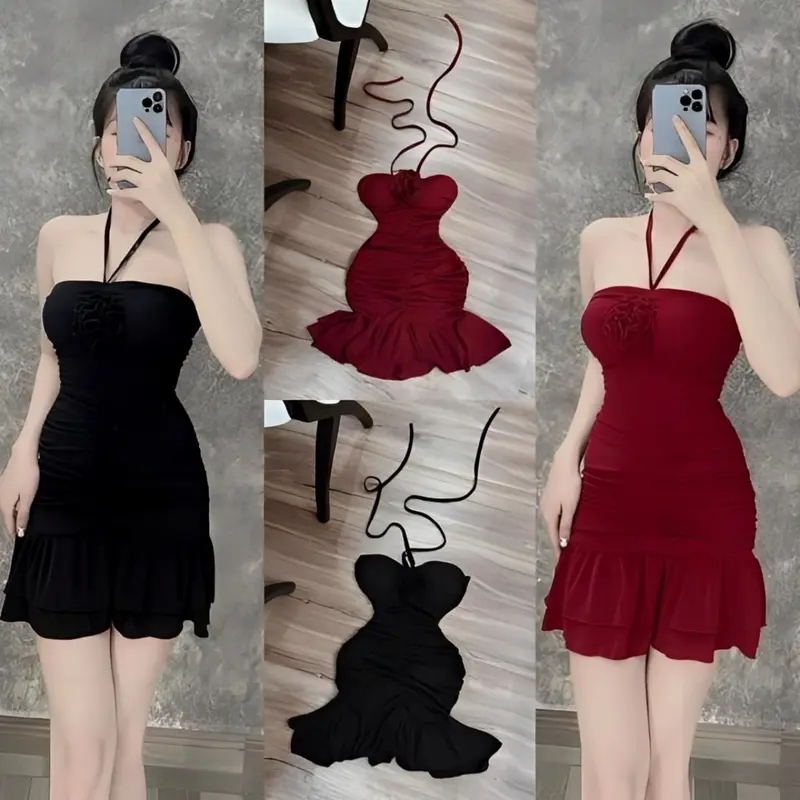 Đầm Body Nữ 2 Dây Nhỏ Chéo Nhúm Eo Ôm Hack Dáng, Váy Nữ Dáng Ngắn Đi Tiệc Đi Chơi Sexy D127 Nines 0