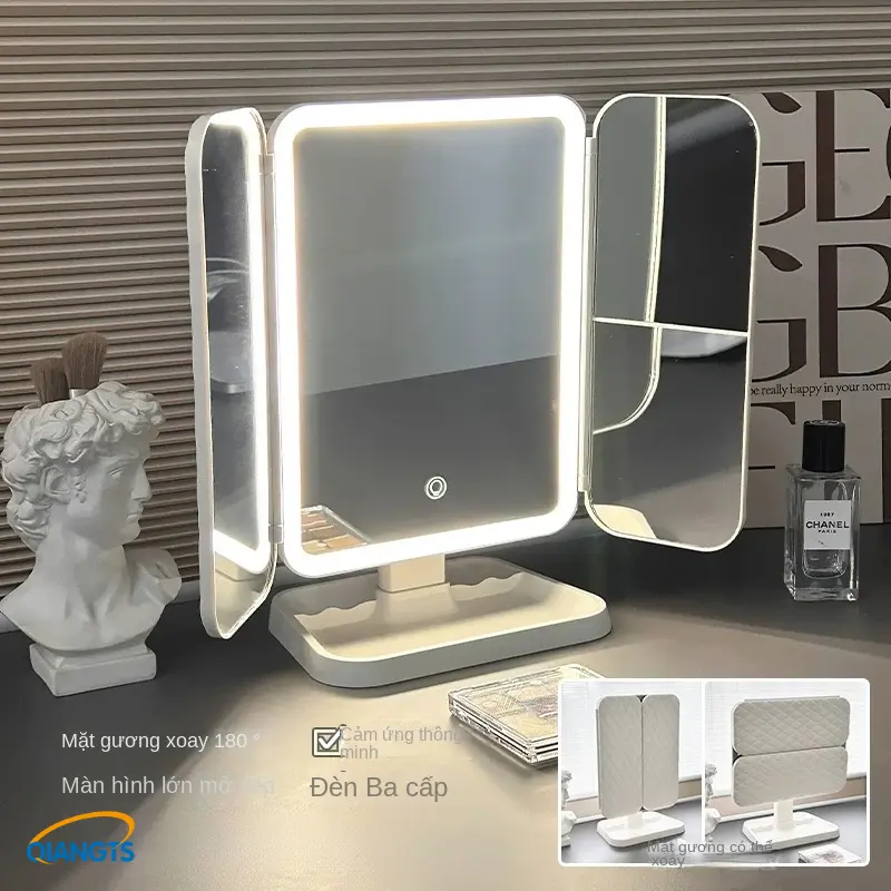 Gương Để Bàn QIANGTS (Một món quà tuyệt vời dành cho nữ thần) Trang Điểm, Đèn LED 3 Màu Làm Đẹp Cửa Gập Mở 2 Cánh,Trang Điểm Cảm Ứng 3 Chế Độ Ánh Sáng Sạc Điện USB 3 chế độ ánh sáng，Eyeshadow Mỹ Phẩm Cosmetic 8