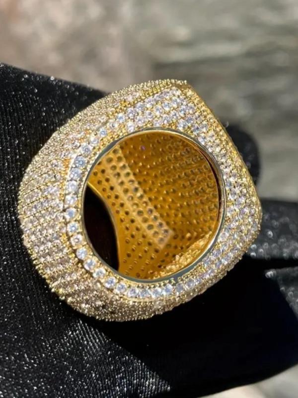 Luxurious Rhinestone Decorated Chunky Geometric Ring, Fashionable Punk Style Ring for Men, Striking All-match Fashion Accessories, Exquisite Jewelry for Birthday Gifts 8