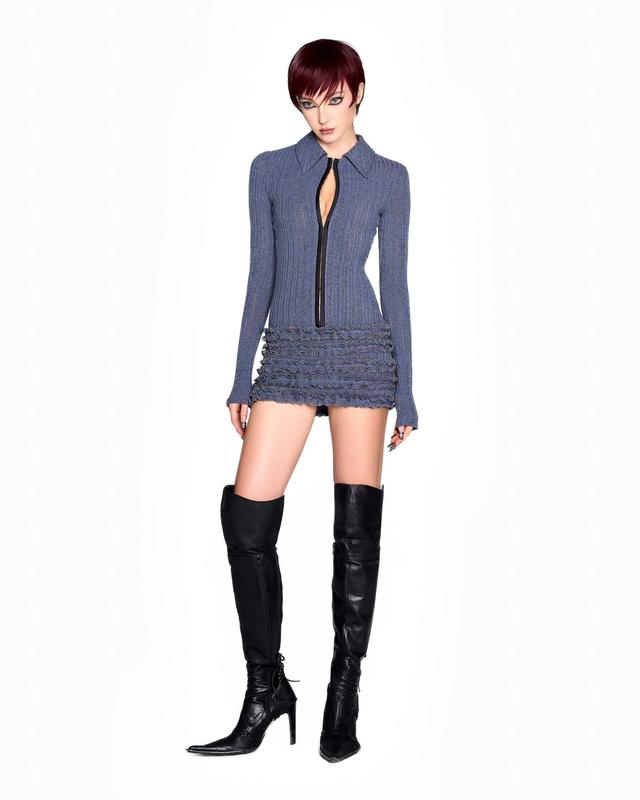 LSOUL Lilac Dress Đầm Body Tay Dài Cổ Sơ Mi Bèo Nhún Cá Tính V24101632 Nữ Màu Trắng