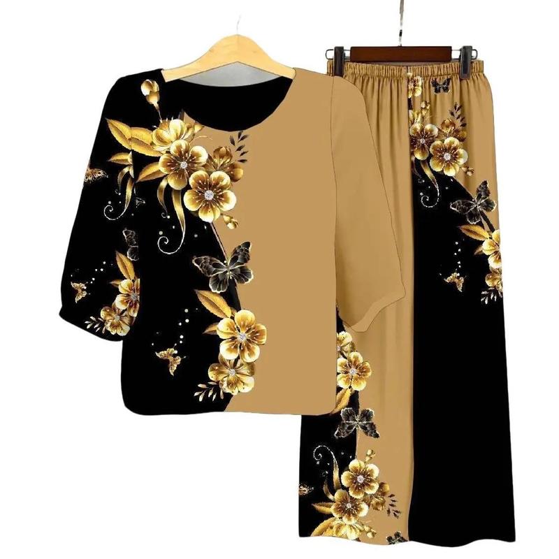 Đồ bộ in hoa trung tuổi nữ mặc nhà, nhiều màu, nhiều họa tiết nổi bật  Nữ Women Voi Áo Top Polo Sen Kem Hoa Sen Quần Ngủ Áo ngủ Pijama