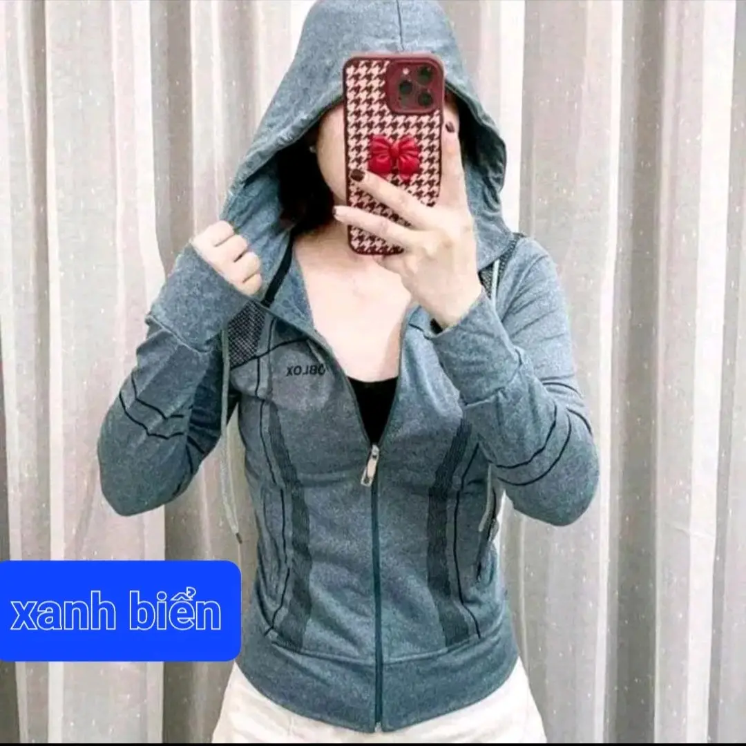 Áo Khoác Đốm Có Nón 40_83kg from ôm gọn có 4 túi tay xỏ ngón Chất Thun Lạnh Nữ