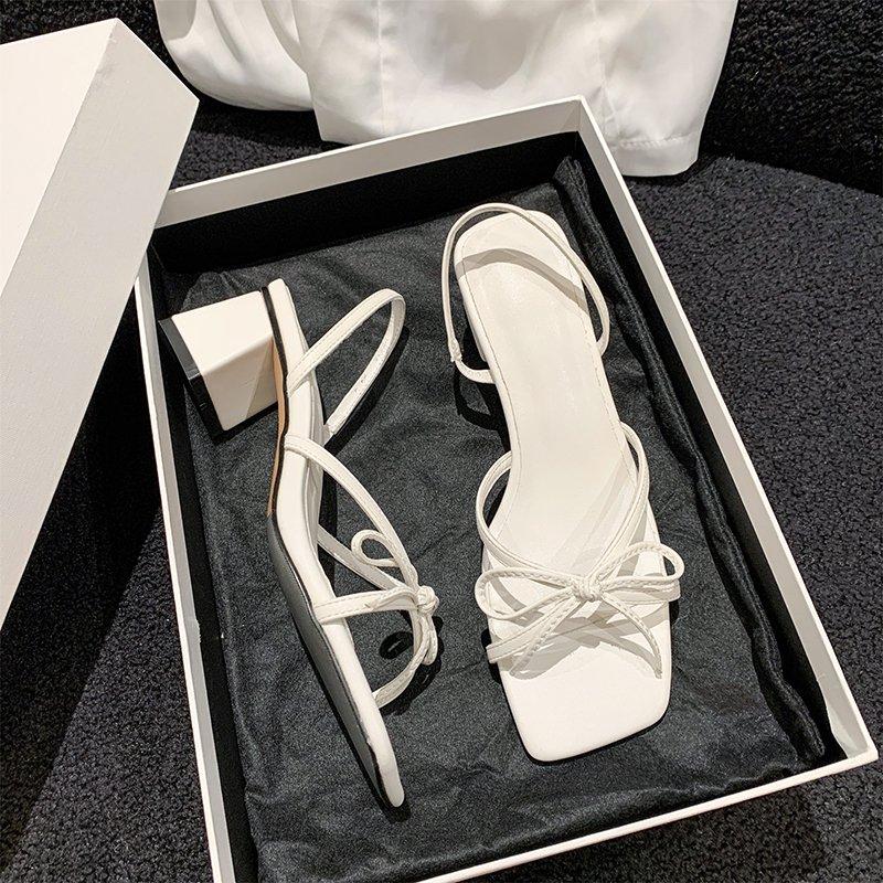 Sandal cao gót đế vuông 3p và 5p ,giày cao gót thắt nơ ba màu bạc trắng đen mã TD319 Nữ Shoes