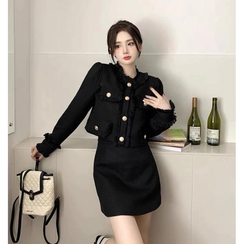 Váy Dạ Xinh Siêu Hot Hàng L1 Fom chuẩn - Áo Dạ Tua Rua Cúc Đồng Kèm Chân Váy Dạ Chữ A Dáng Ngắn Sang Chảnh 8