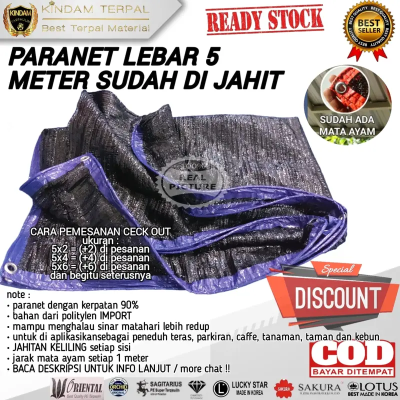 PARANET LEBAR 5M 75% 85% 90% JAHIT KELILING TINGGAL PASANG | HARGA PERMETER PANJANG Jaring Tanaman 1