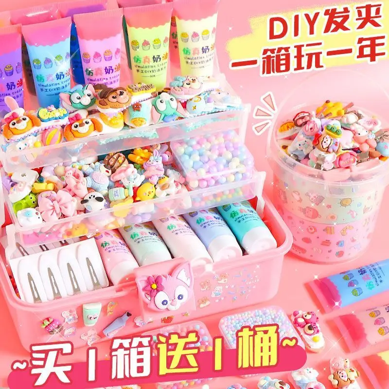 Túi Vật Liệu Kẹp Tóc Tự Làm Thủ Công Keo Kem, Kẹp Tóc Hoạt Hình Tự Làm Dễ Thương Cho Trẻ Em, Hộp Đựng, Túi Quà, Đồ Chơi, Năm 2025 2