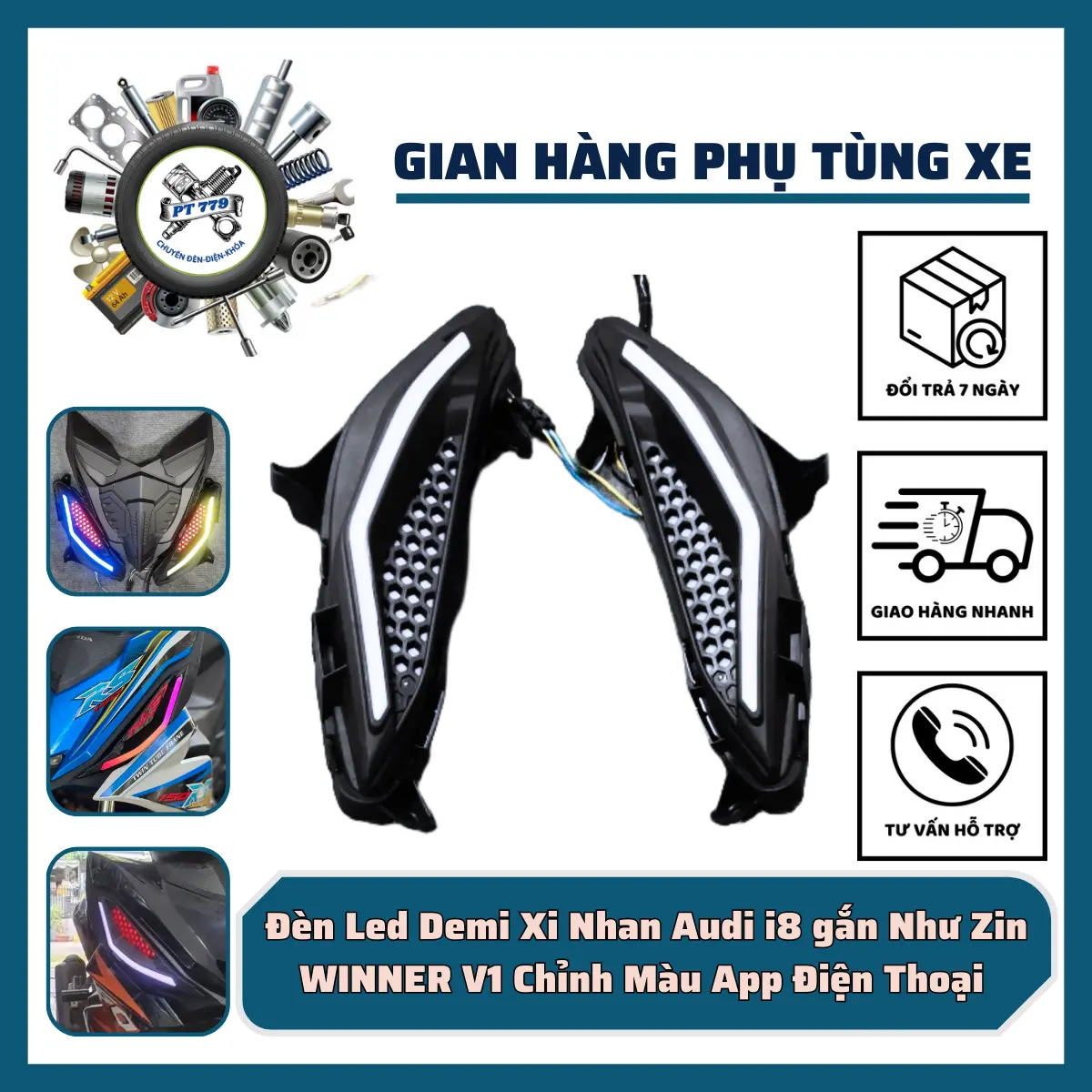Đèn Led Demi Xi Nhan Audi i8BLE gắn Din Theo Xe WINNER V1/ GTR150 Chỉnh Màu App