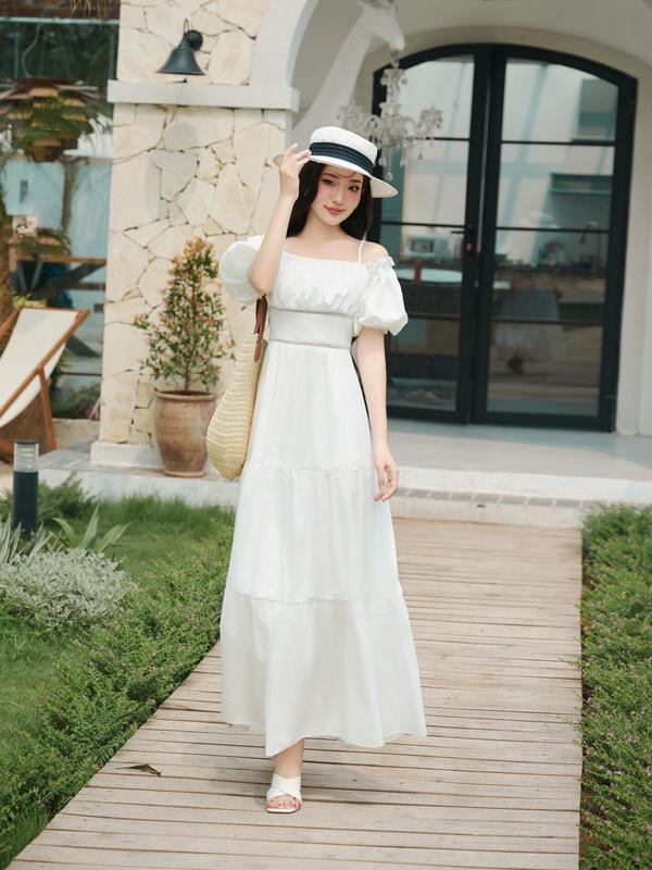 Đầm Nữ CCHAT Dáng Xoè Can Trên Nhúm Phồng Trễ Vai Choubi 14VNT2014XT 0