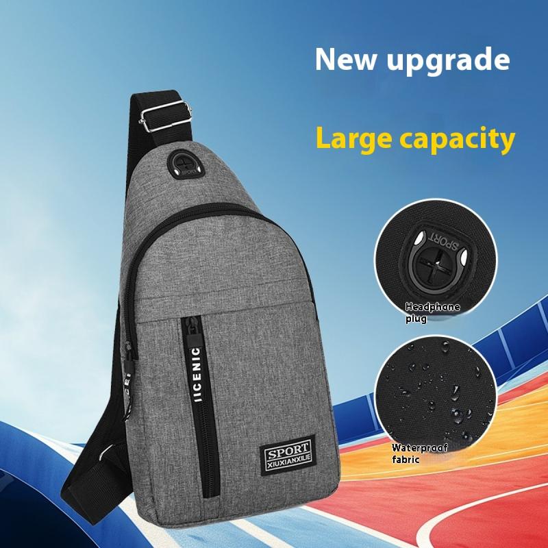 2025 new solid color chest bag men's trendy brand men's shoulder bag shoulder bag Oxford cloth casual bag small backpack 3