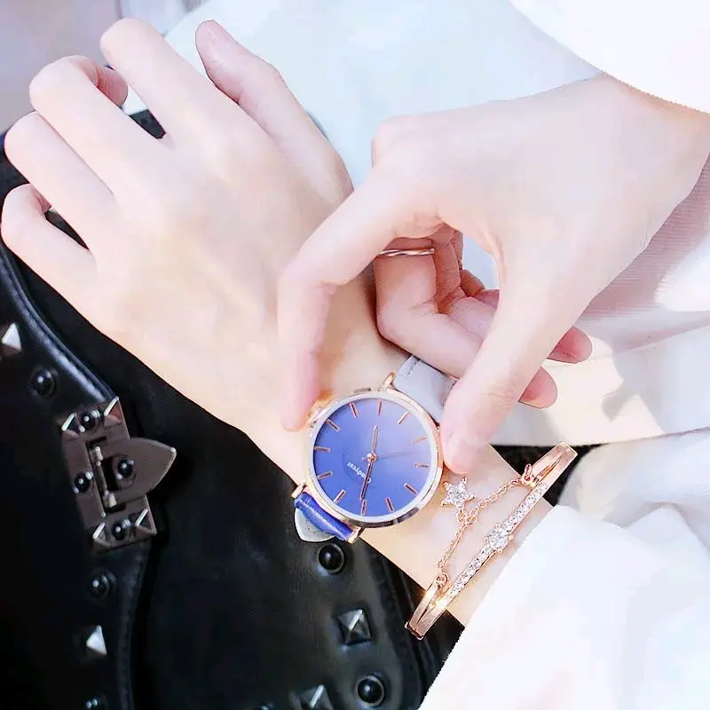 Free Box | Jam Tangan Wanita Analog Strap Pu Bulat Gradasi Candy 2