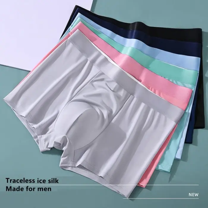 CD26 Celana Dalam Boxer Pria Ice Silk Solid Color Men Underware Lembut Nyaman