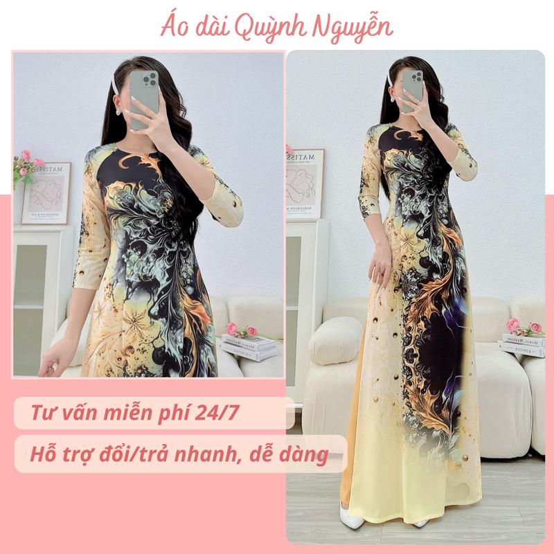 Áo dài nữ thiết kế lụa nhật in 6D - MÃ N38 Women Dress Kem Nhung Sen