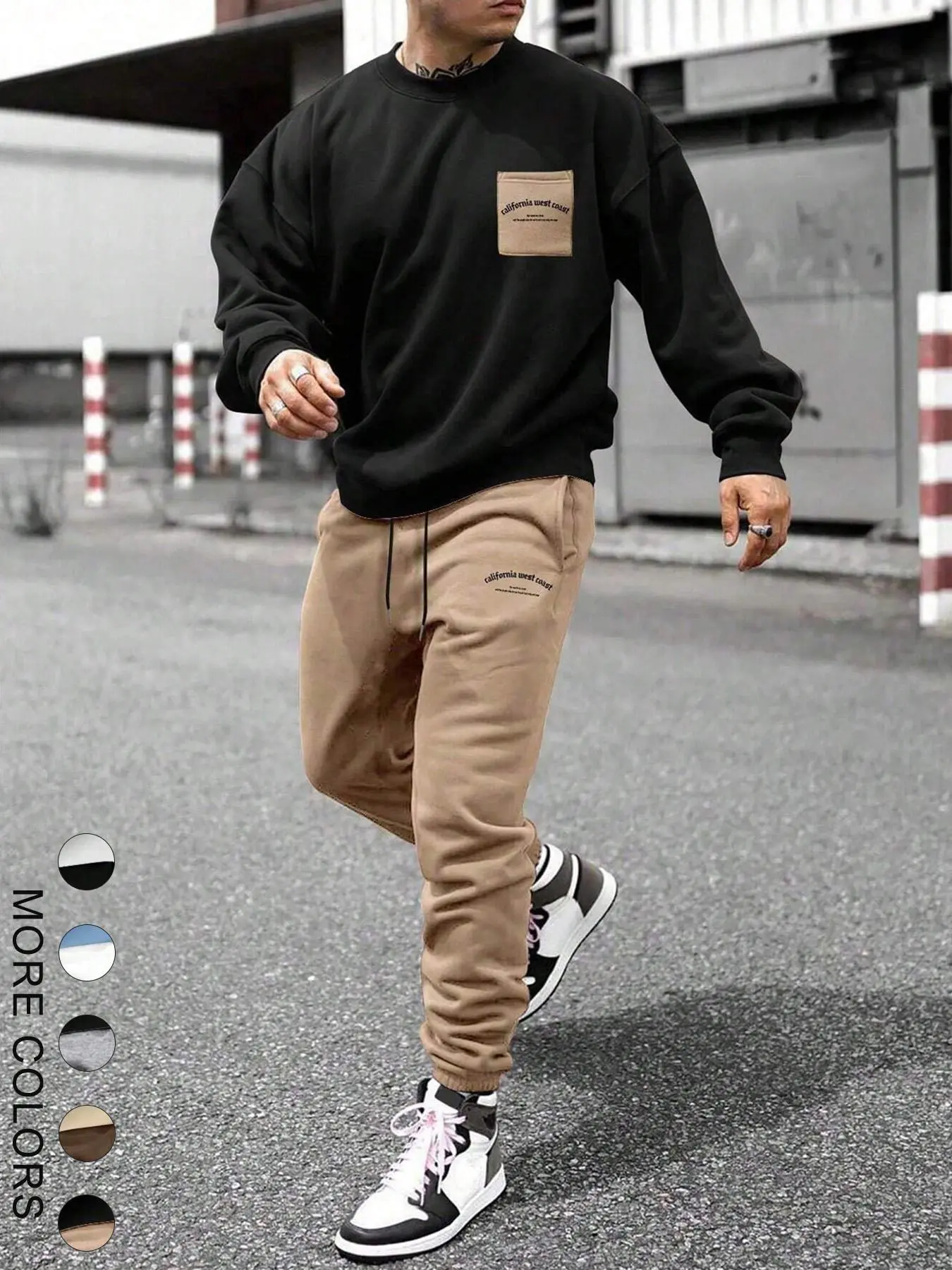 Men's Letter Print Sweatshirt & Pocket Drawstring Waist Pants Two-piece Set, Regular Fit Casual Round Neck Long Sleeve Pullover & Trousers for Spring & Fall, Men's Two-piece Outfits for Daily Wear
