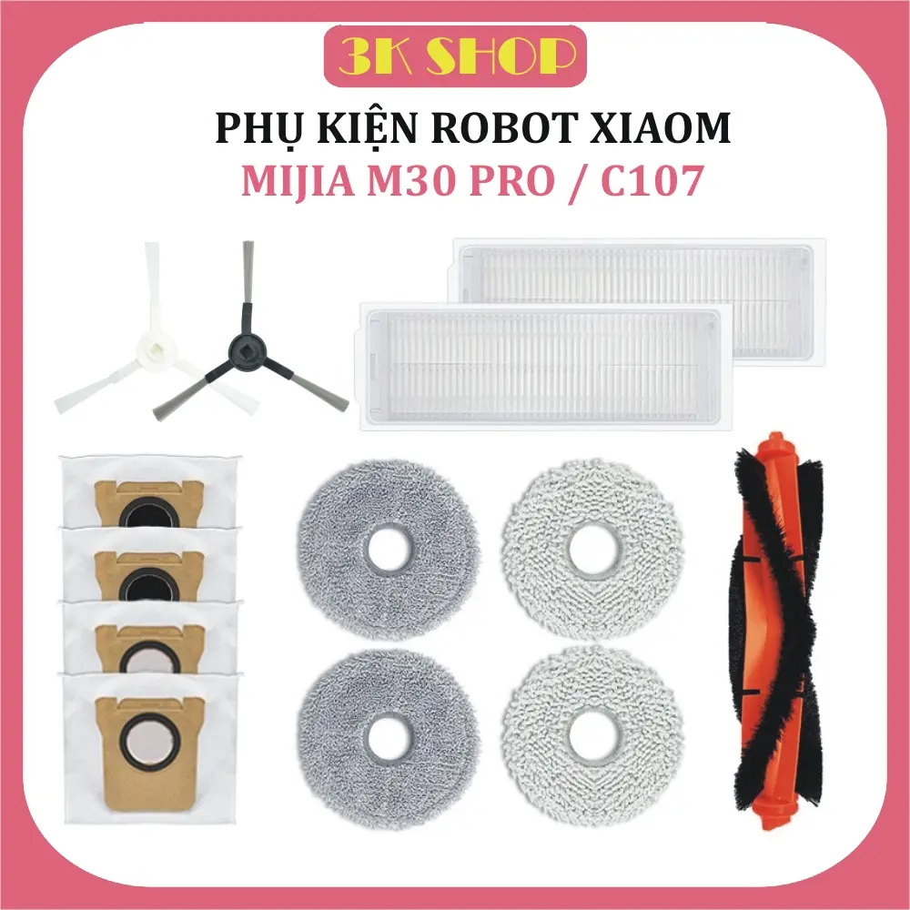 Phụ kiện Robot hút bụi Mjia M30 Pro – C107 ,  Lọc hepa , Khăn, Giẻ lau, Chổi giữa, Cuộn, Chổi cạnh, Túi rác ,