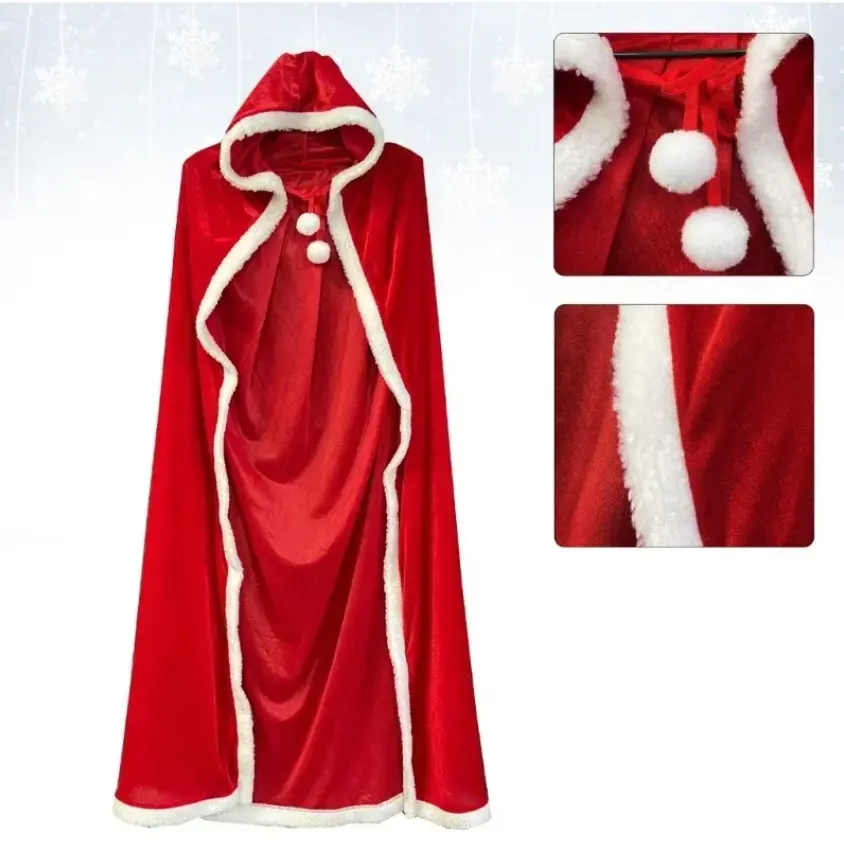 Christmas Cloak Women Hooded Ponchos Jacket Long Adult Kids Thick Warm Xmas Cape Party Costume Women's Clothing