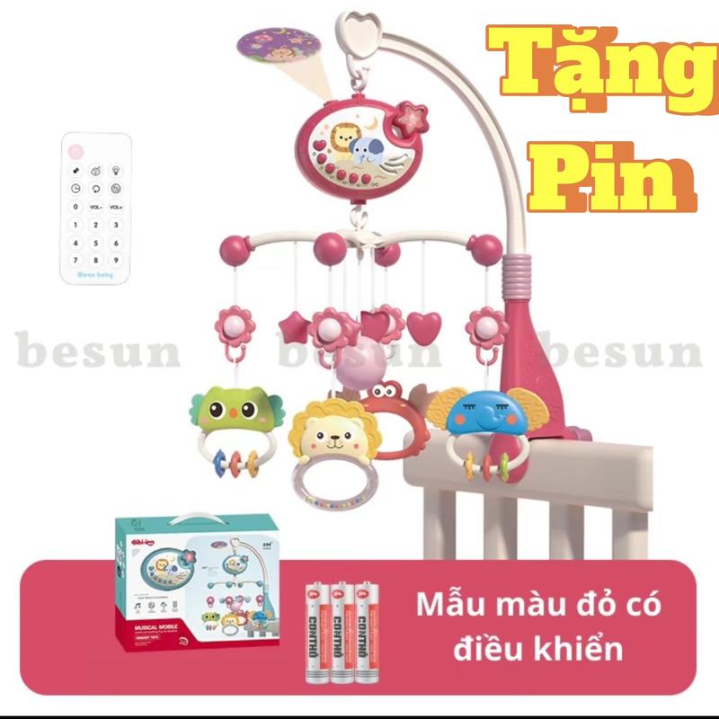 (Tặng Kèm Pin)Đồ Chơi Treo Nôi Phát Nhạc Xoay Tự Động Có Đèn,Phát Nhạc Ru Ngủ Cho Bé Voi Kem