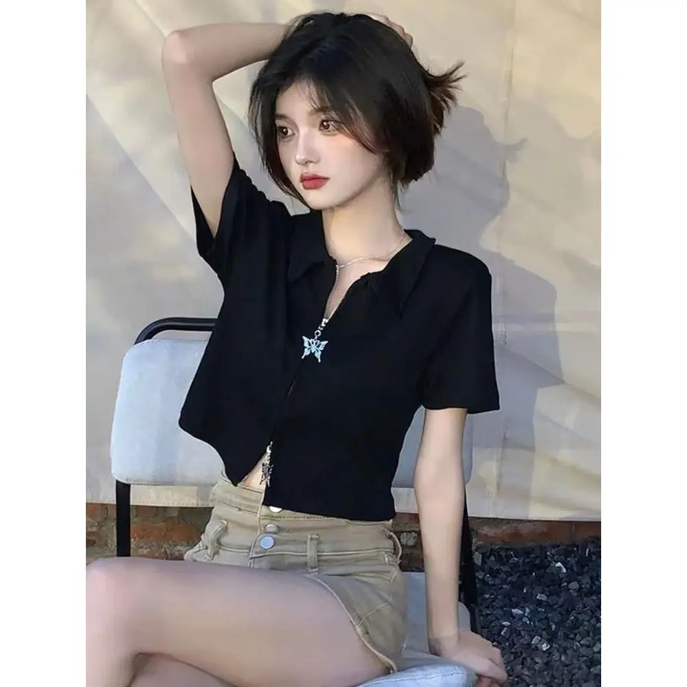 Áo Thun Có Cổ Polo Cho Bé Gái, Thời Trang Mùa Hè, Ngọt Ngào, Bướm, Có Khóa Kéo Top Women