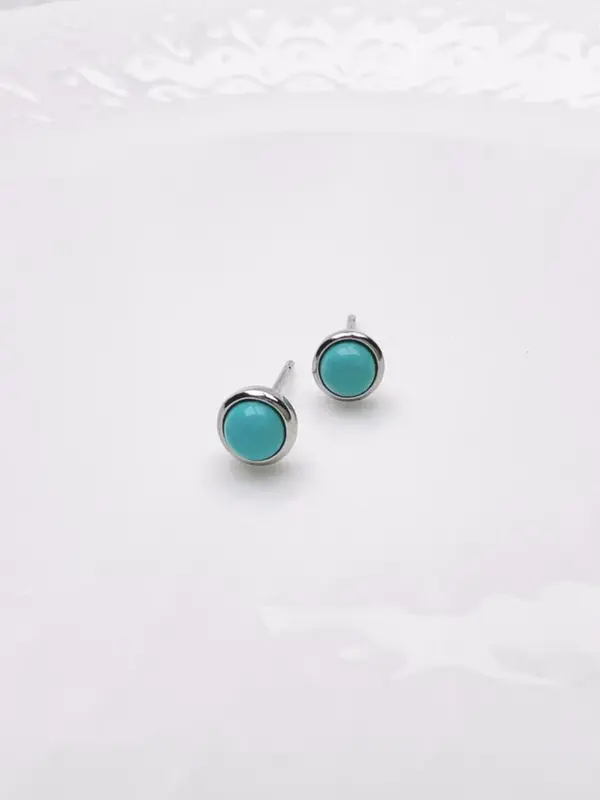 S925 Sterling Silver Round Shaped Turquoise Decor Earrings, Elegant Jewelry for Women, Trendy All-match & Exquisite Jewelry for Birthday Gift 5