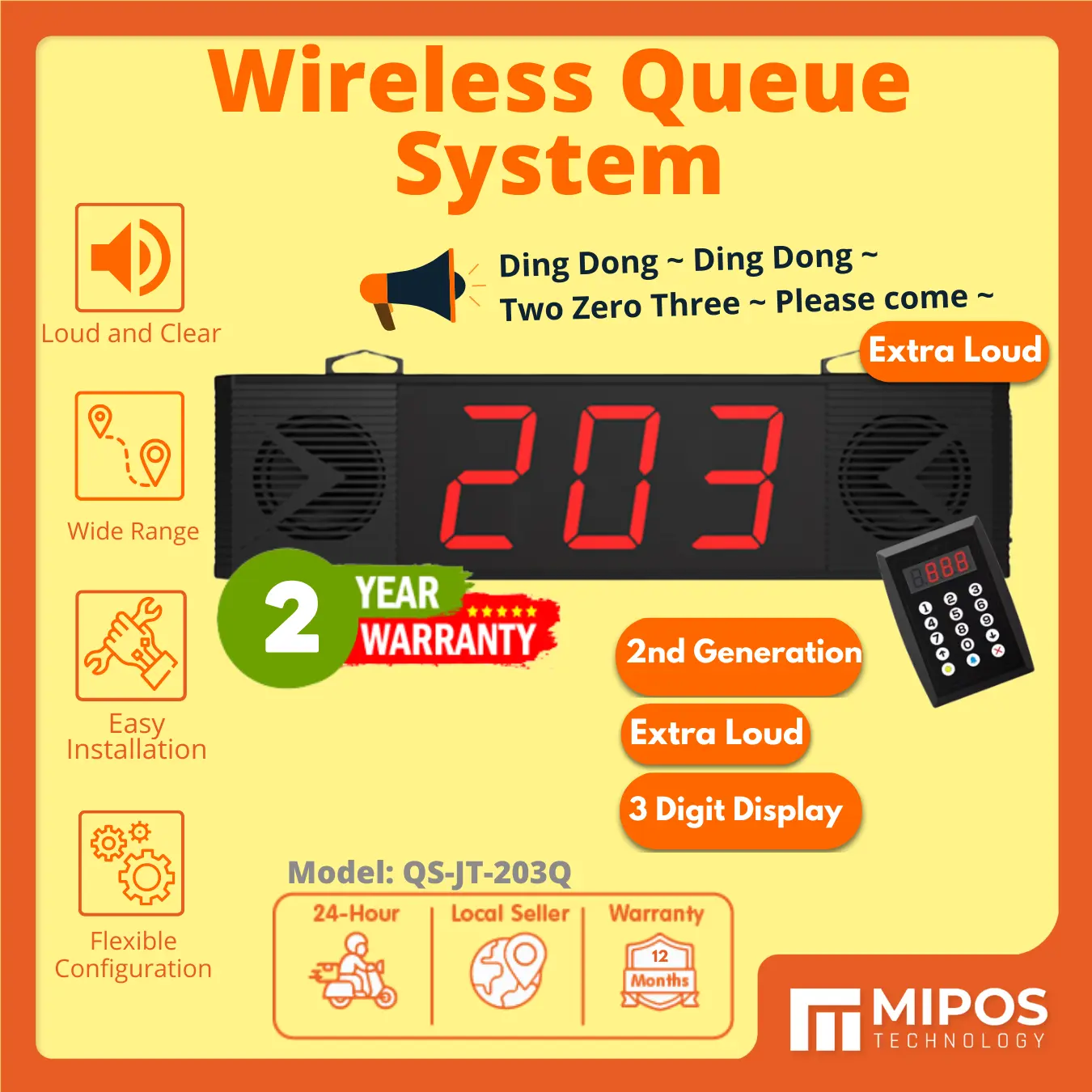 Wireless Queue Calling System/3-Digit/QMS Queue/Ding Dong OR English ...