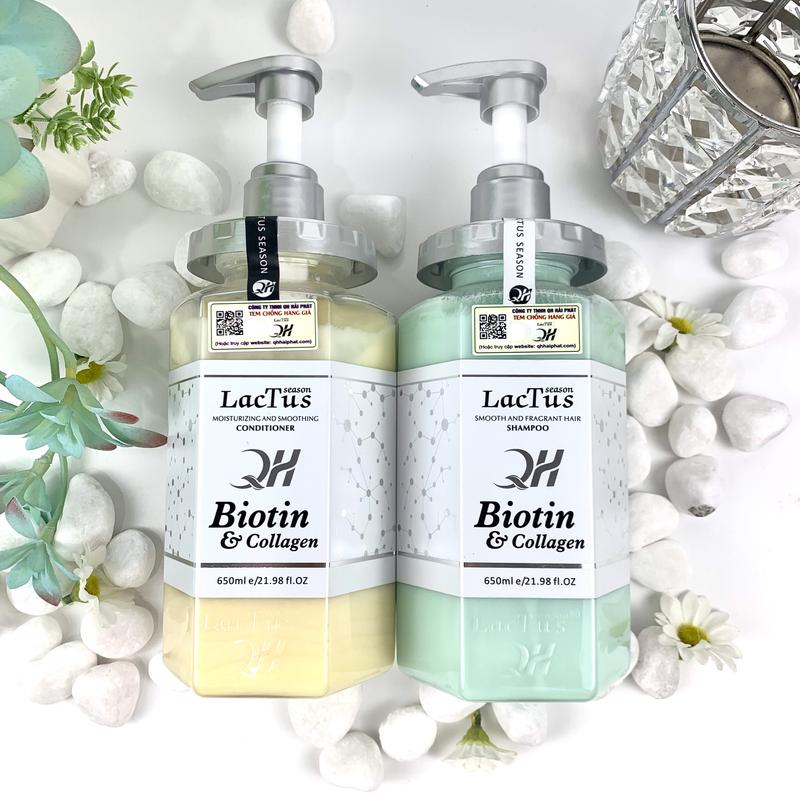 Dầu gội biotin lactus season ngăn gàu, giảm rụng tóc QH lactus season biotin collagen 650ml, combo gội xả phục hồi tóc