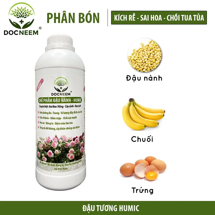 Chế phẩm đậu nành humic hữu cơ DOCNEEM, giàu đạm, bổ sung trứng, chuối, kích mầm cho đất trồng, hoa hồng, rau sạch, cây cảnh, dung tích 1000ml