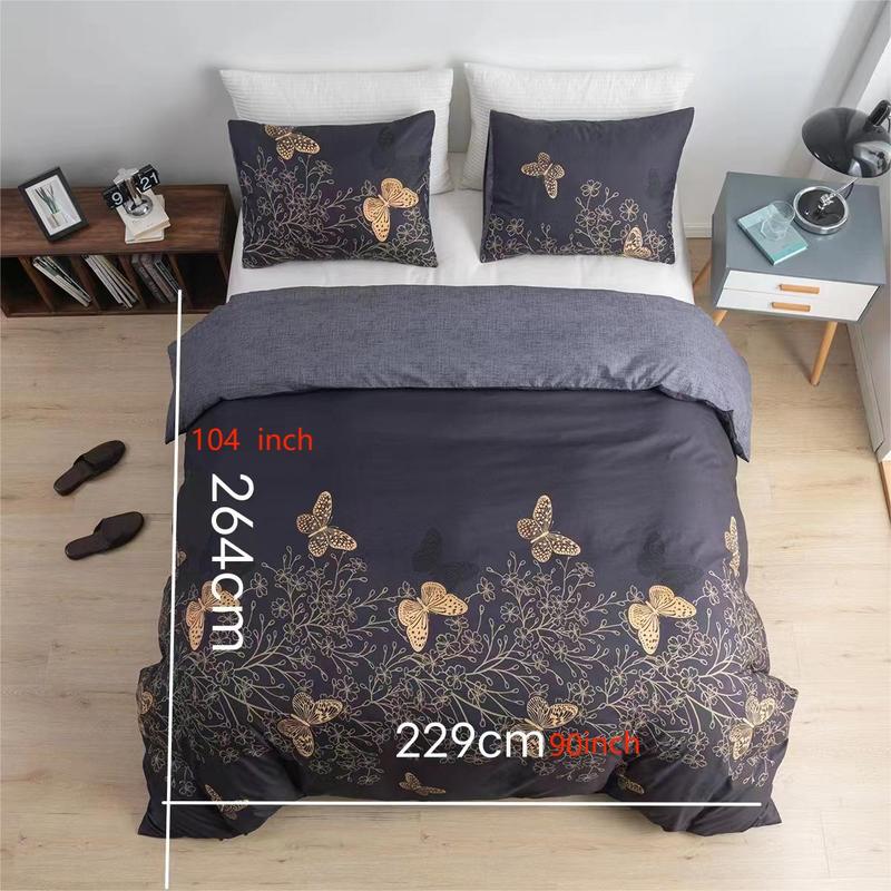 Butterfly Print Duvet Cover & 2 Pillowcase without Filler, 3 Counts Soft Comfortable Bedding Set, Modern Casual Bedding Supplies for Home Bedroom Accessories 1