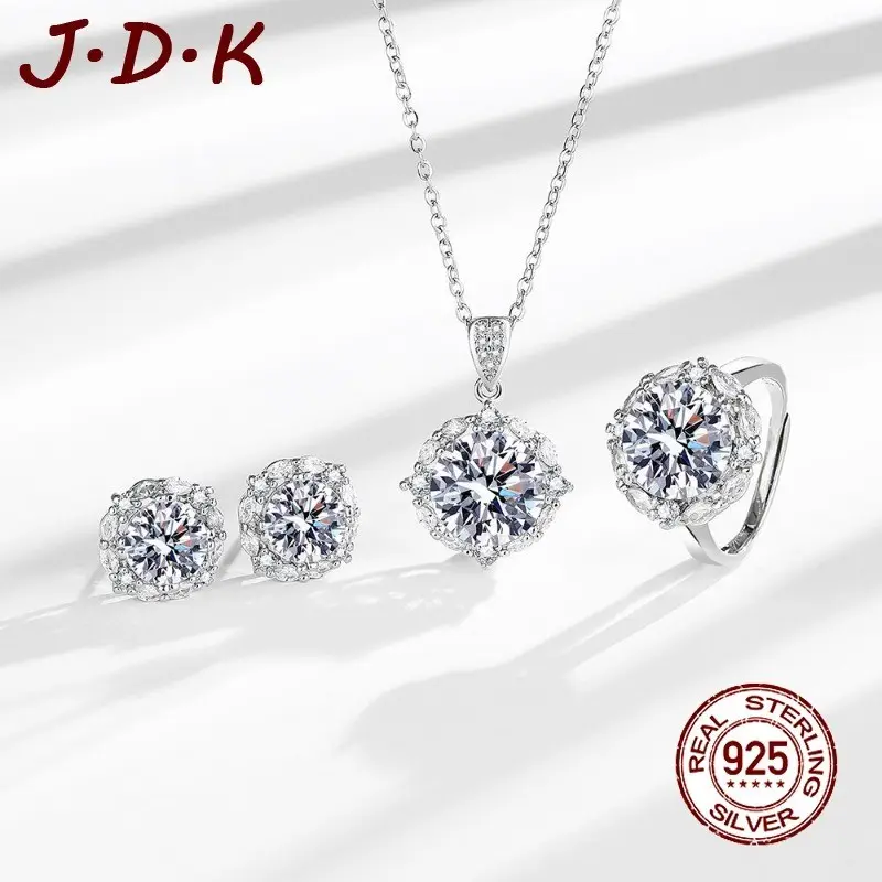 JDK 925 Perhiasan Perak Setelan Hari Valentine Hadiah Cincin Liontin Kalung