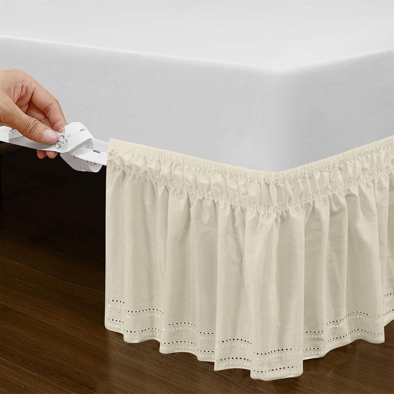 TikTok Shop Wrap Around Elastic Eyelet Bed Skirts 18 Inches Drop Dust Ruffle Three Fabric Sides Easy On Easy Off Adjustable Polyester Cotton