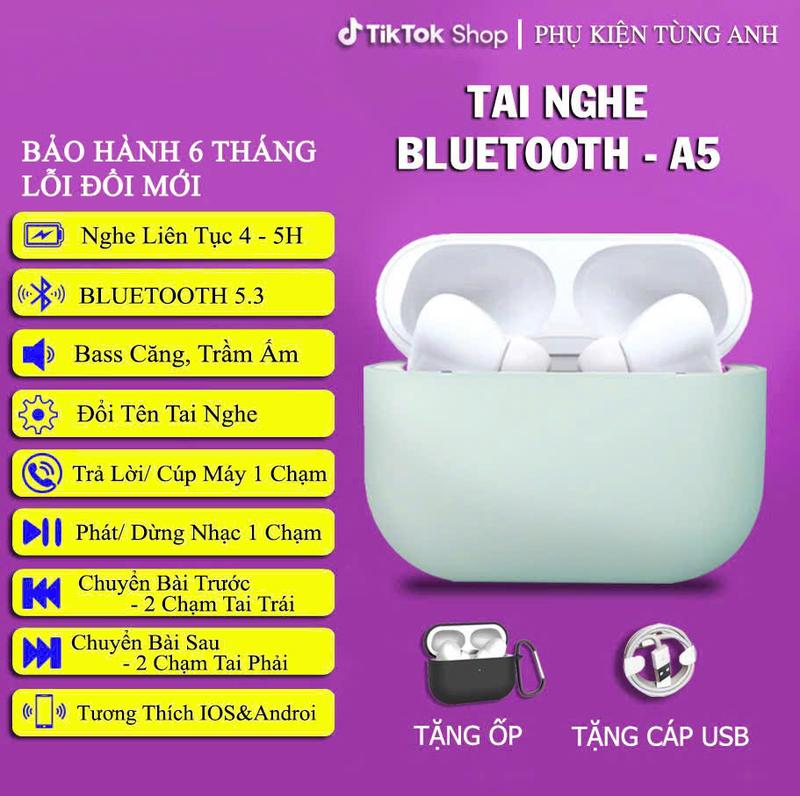 Tai Nghe Bluetooth A5 Pin 4-5H TẶNG ỐP 4D CÁP SẠC USB Cảm Ứng 1 Chạm tự động kết nối Bảo Hành 6 Tháng lỗi đổi mới Nhét Tai Nghe Nhạc Earphone pro2 anc tai nghe pro gen tai nghe airpods pro 2 bluetooth hổ vằn
