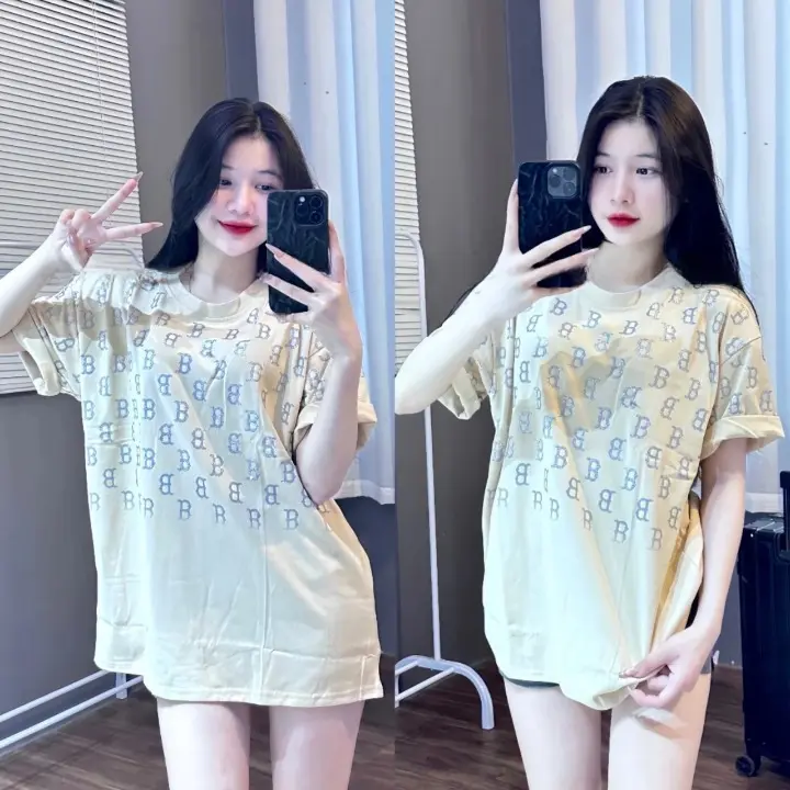 Áo phông chữ B in nửa thân chất cotton khô 3158 Nữ Top hot trend Women Cổ Tròn Màu Đen 2