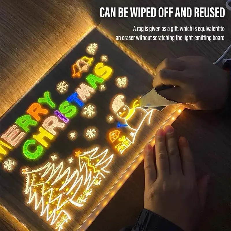 Acrylic Message Board Light with 7 Colors Pen, Erasable Drawing Board Light, LED Message Board, Suitable for Home, Office, School, Return to School Gifts 4