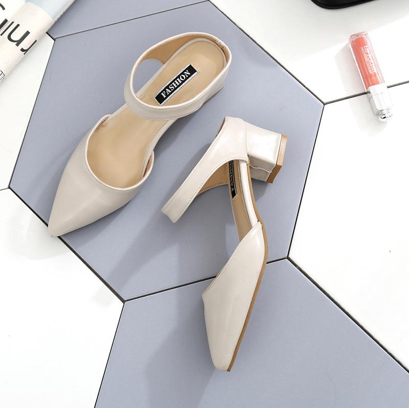 Product Introduction of 2024 Spring and Summer New Slippers Female Pointed Chunky Heel Semi-Slipper 7