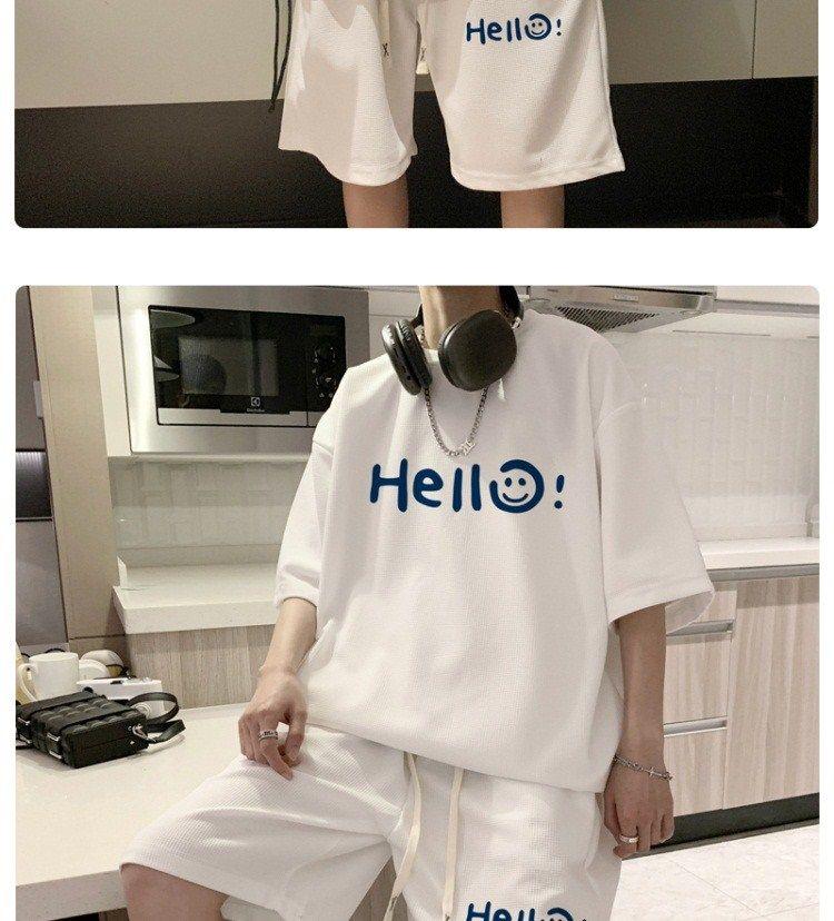 Product Introduction of Bộ Đồ Ngắn Áo Phông Thể Thao, Thiết Kế Bánh Quế, Dành Cho Nam Giới, Phong Cách Cổ Điển Mỹ, Thích Hợp Cho Mùa Hè, Trang Phục Phù Hợp, Trang Phục Thường Ngày Quần Cropped Xén Học Sinh, Bộ Hai Mảnh 7