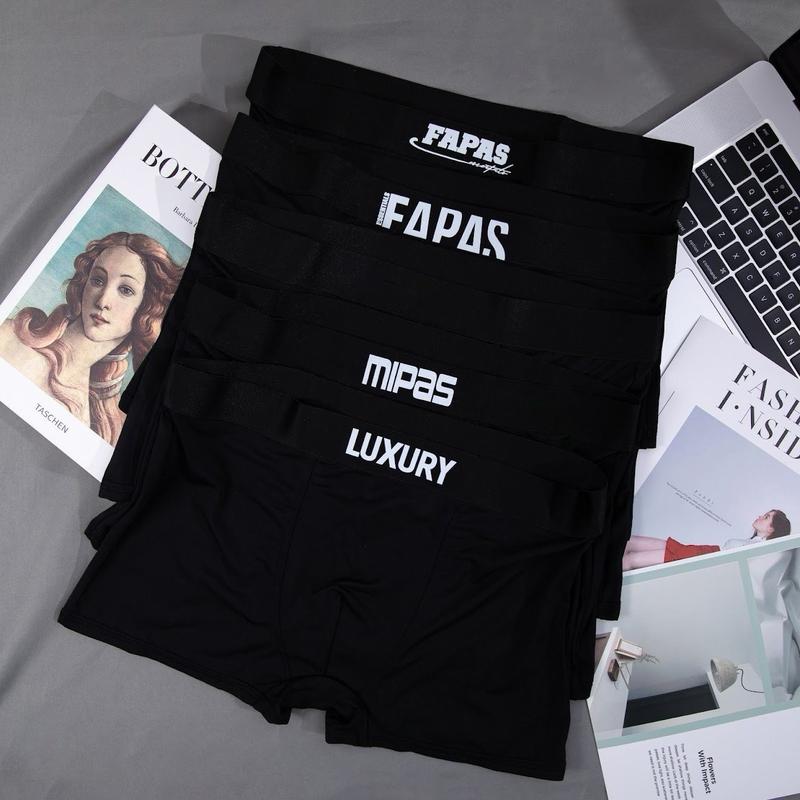 Combo 5 Quần Lót Boxer Nam (40-108kg) màu đen nhiều mẫu được mix với nhau, Quần Sịp Đùi Nam Menswear thun lạnh cao cấp Toppp01 Quần Boxer Cotton (Che tên khi giao hàng)