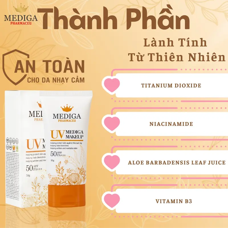 Kem Chống Nắng Nâng Tông Chính Hãng Mediga SPF50 PA+++ Chiết Xuất Thiên Nhiên, An Toàn, Lành Tính, Bảo Vệ Da Khỏi Tia UV Skincare 1
