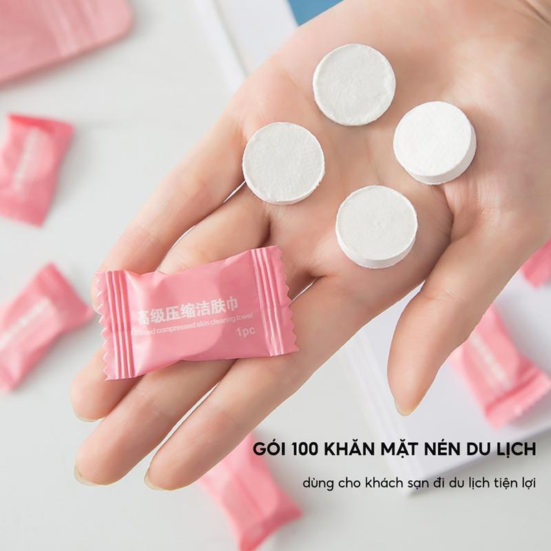  Gói 100 Khăn mặt nén dạng viên kẹo JYoohome Dùng 1 lần Viên khăn nén dùng khi đi du lịch khách sạn tiện lợi Nhà Tắm 