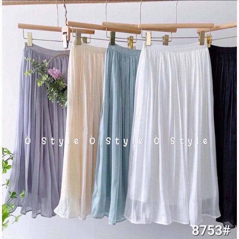 [CV053] Chân váy voan óng ánh xếp li dáng dài 2 lớp Nữ Trắng Women Top  Voi