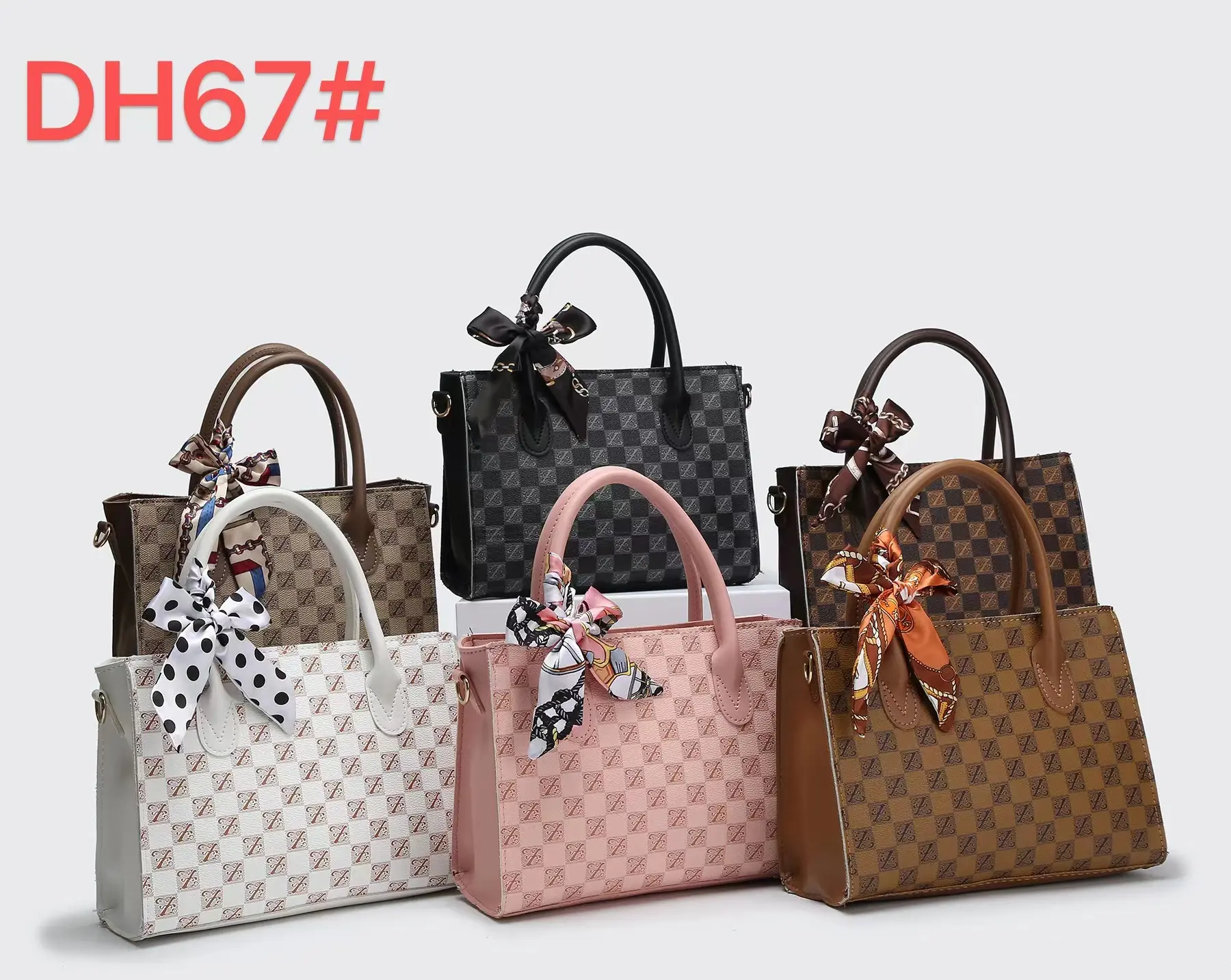 FF #DH67 TWO-WAY LADIES SQUARE HAND BAG SLING BAG WITH SCARF DIY RIBBON DESIGN