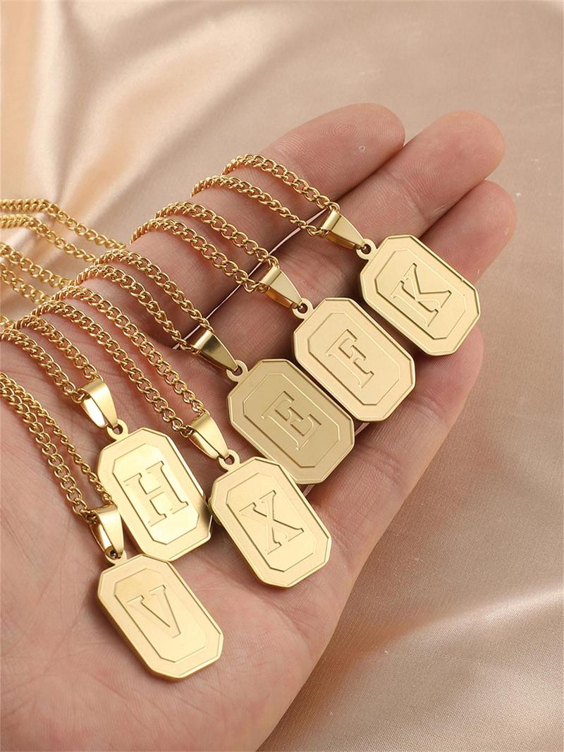 Product Introduction of Fashion Letter Detail Pendant Necklace for Men & Women, Simple Casual Style Stainless Steel Jewelry for Daily Wear, Trendy All-match & Exquisite Jewelry for Birthday Gift 2