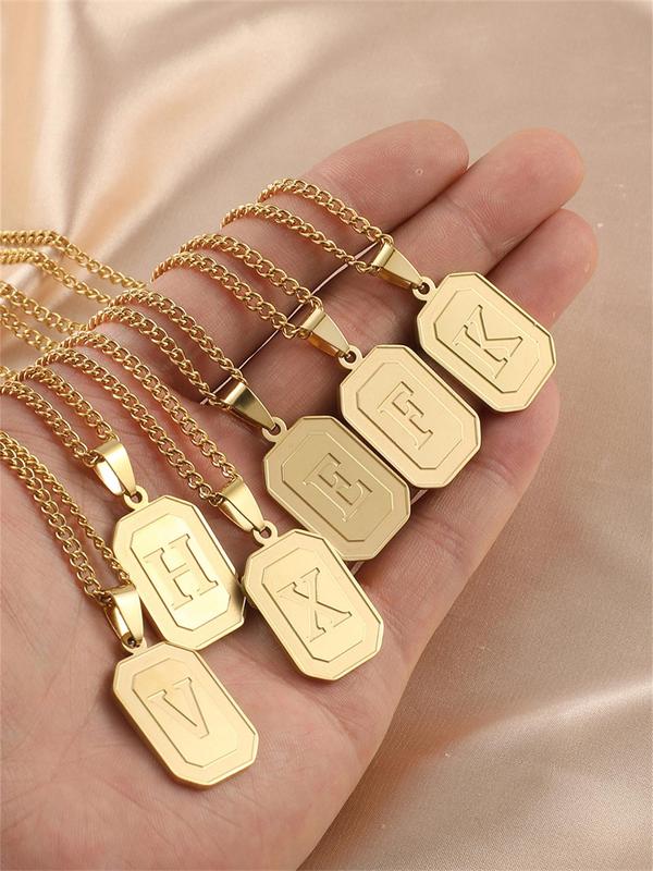 Fashion Letter Detail Pendant Necklace for Men & Women, Simple Casual Style Stainless Steel Jewelry for Daily Wear, Trendy All-match & Exquisite Jewelry for Birthday Gift 2