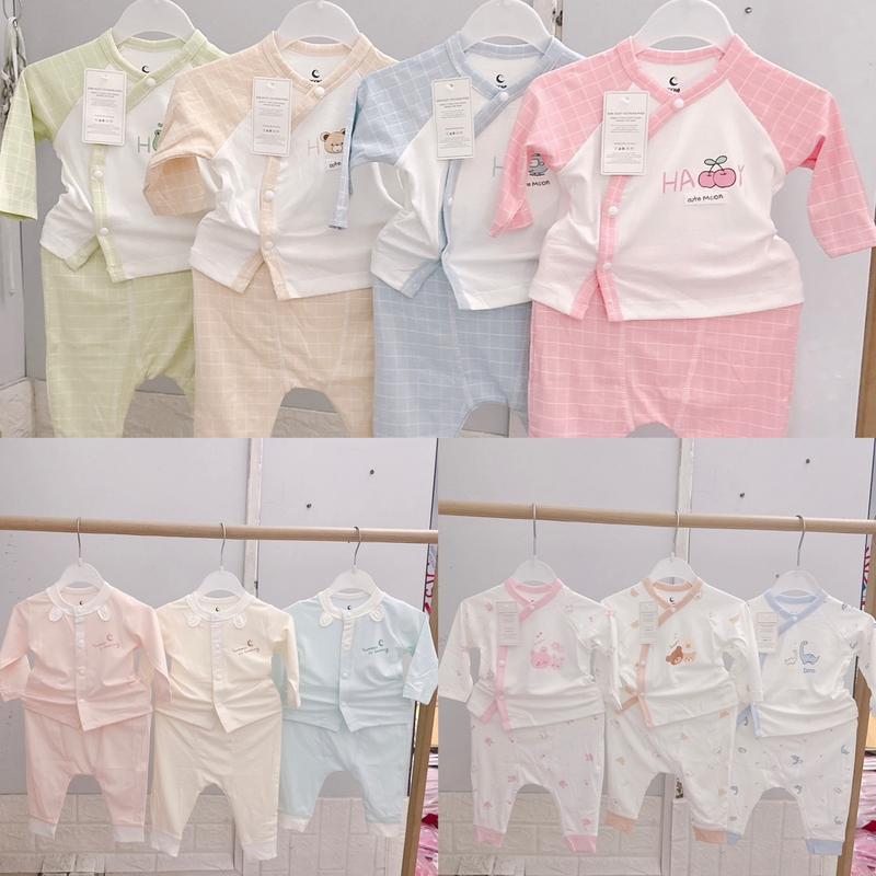  Bộ dài tay sơ sinh Moon chất petit mềm mại đẹp mát cho bé sơ sinh 3-6 cân form bé tăng size áo dài quần dài 7 màu 
