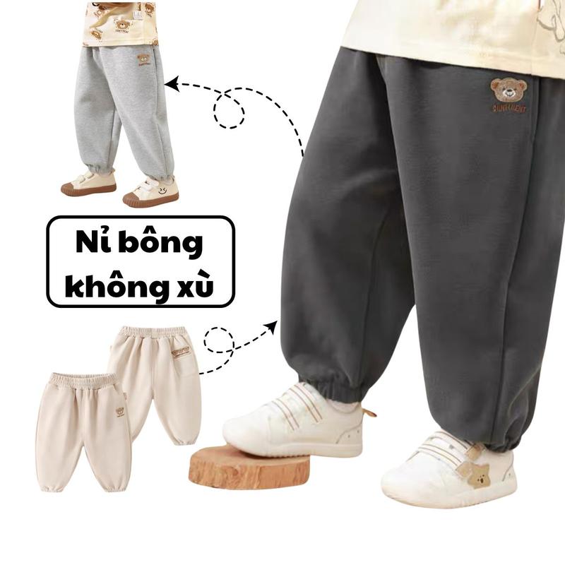 Quần nỉ bé trai bé gái phong cách Hàn Quốc kiếu dáng dài bomber jogger chất nỉ bông mềm mịn mặc mùa đông siêu ấm - Chebokids