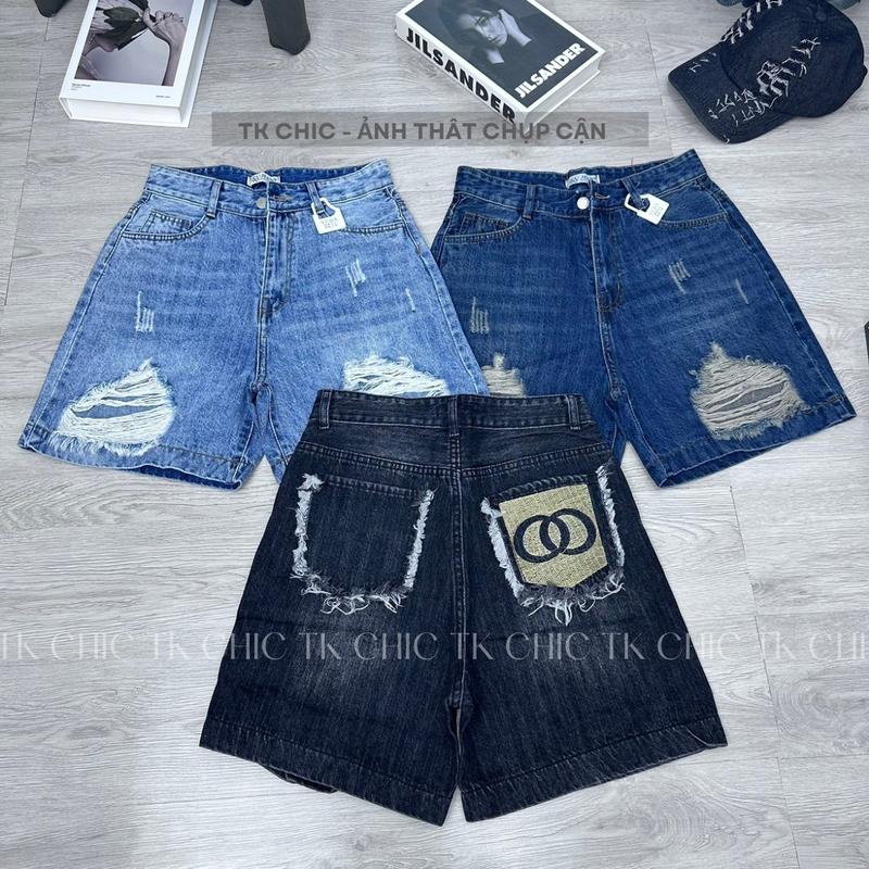 Quần Jean Ngố Nữ Rách Thêu Hình Túi Sau - Quần Ngố Bò May Mạc Chất Cotton Không Giãn - N05A - TK Chic