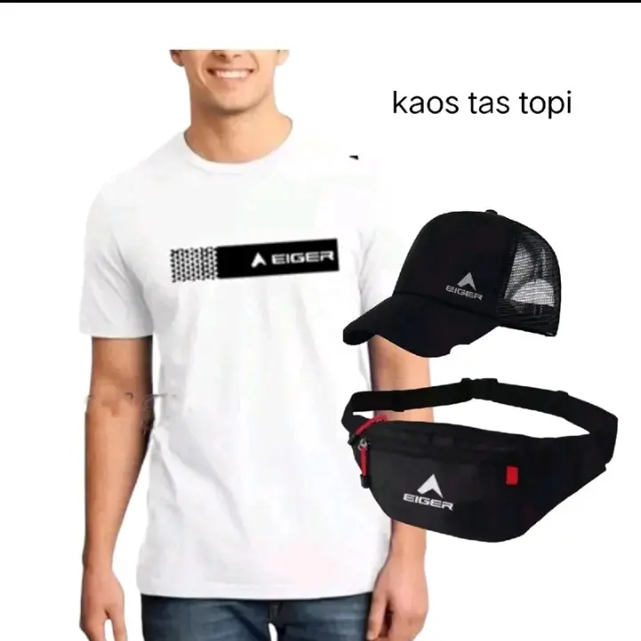 paket 3 in 1 kaos distro,topi tas limited edition bisa COD bahan Katun 1
