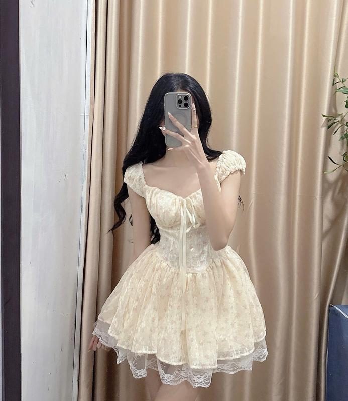 (HÀNG LOẠI 1)ĐẦM nữ hoa nhí phối ren 3 lớp bồng xoè ( có kèm quần bảo hộ ) 0