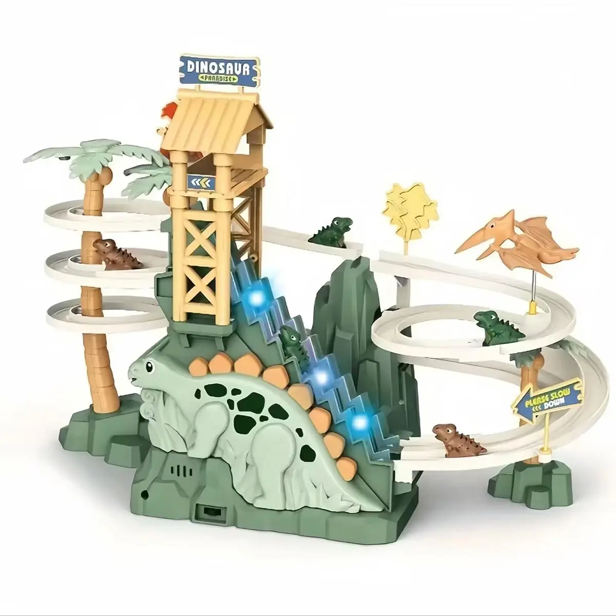 Dinosaur Track Slide Toys, 1 Set Electric Dinosaur Track Slide Playset with 5 Mini Random Color Dinosaur Cars, Dinosaur Theme Toy, Christmas Gift