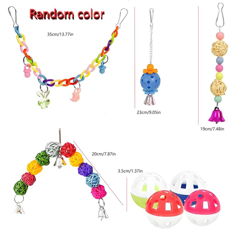 Product Introduction of Random Color Wooden Parrot Swing Toy Set, 6/12pcs Colorful Ladder & Swing & Bell & More Toy Set, Suitable for Small and Medium-sized Parrots, Pet Supplies 2